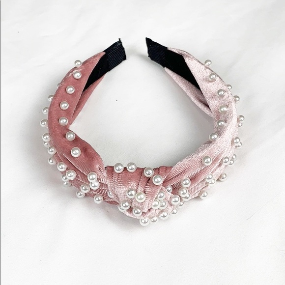 Accessories - LAST ONE Velvet Pearl Knotted Headband - Pink